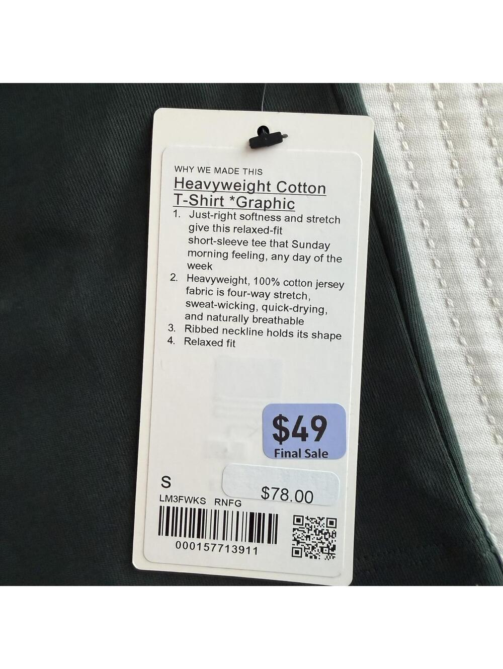 NWT Lululemon Men's Heavyweight Cotton T-Shirt Graphic Rainforest Green Size S - Picture 5 of 5